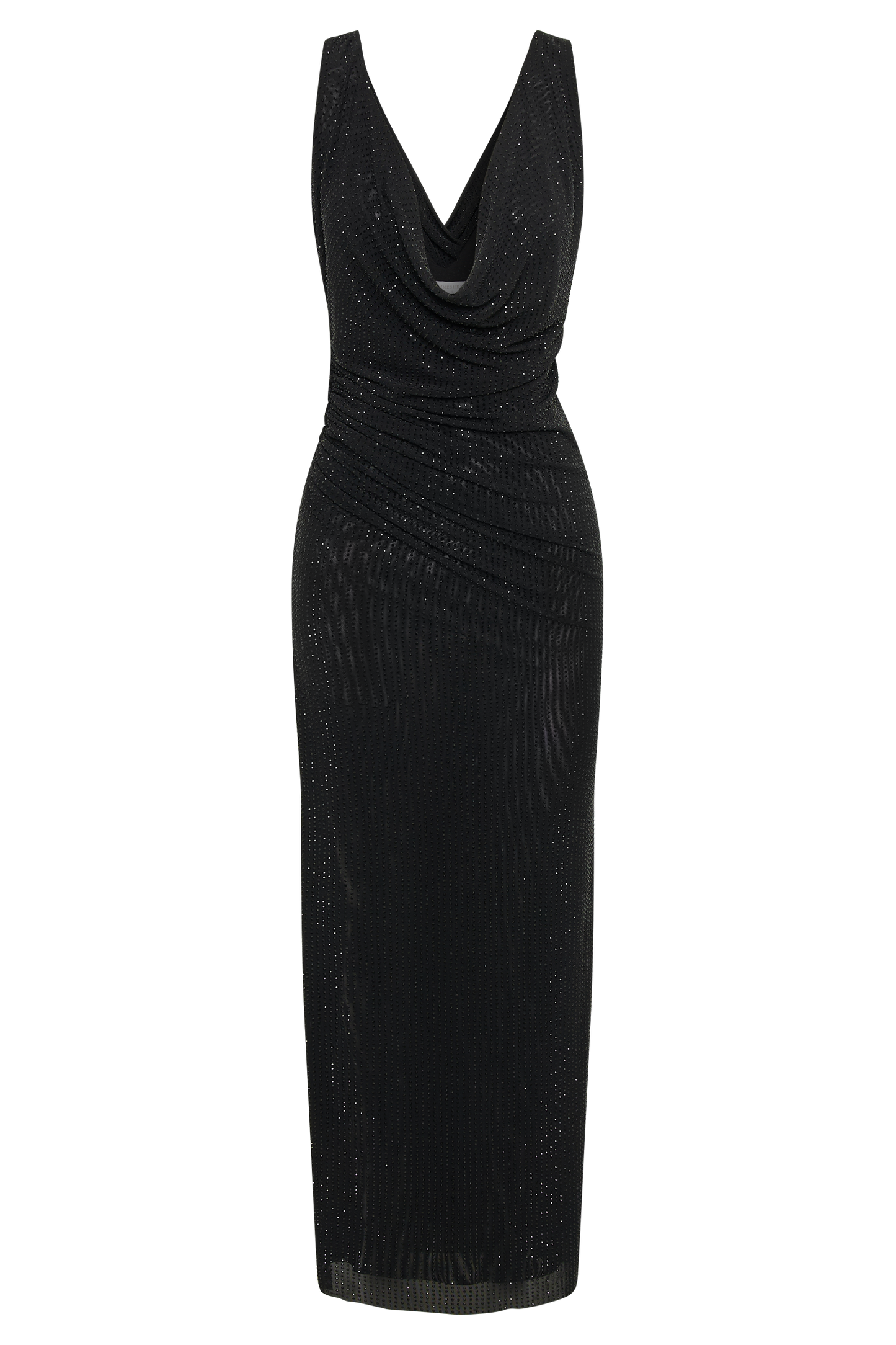 Laney Hot Fix Mesh Cowl Maxi Dress - Black