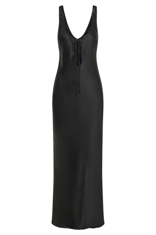 Aubrie Keyhole Satin Maxi Dress - Black