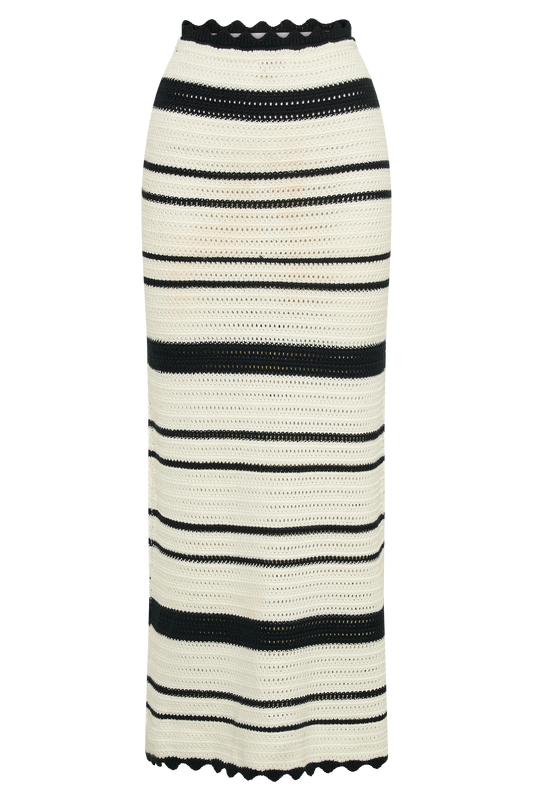 Jadia Contrast Crochet Fishtail Maxi Skirt - Black/White