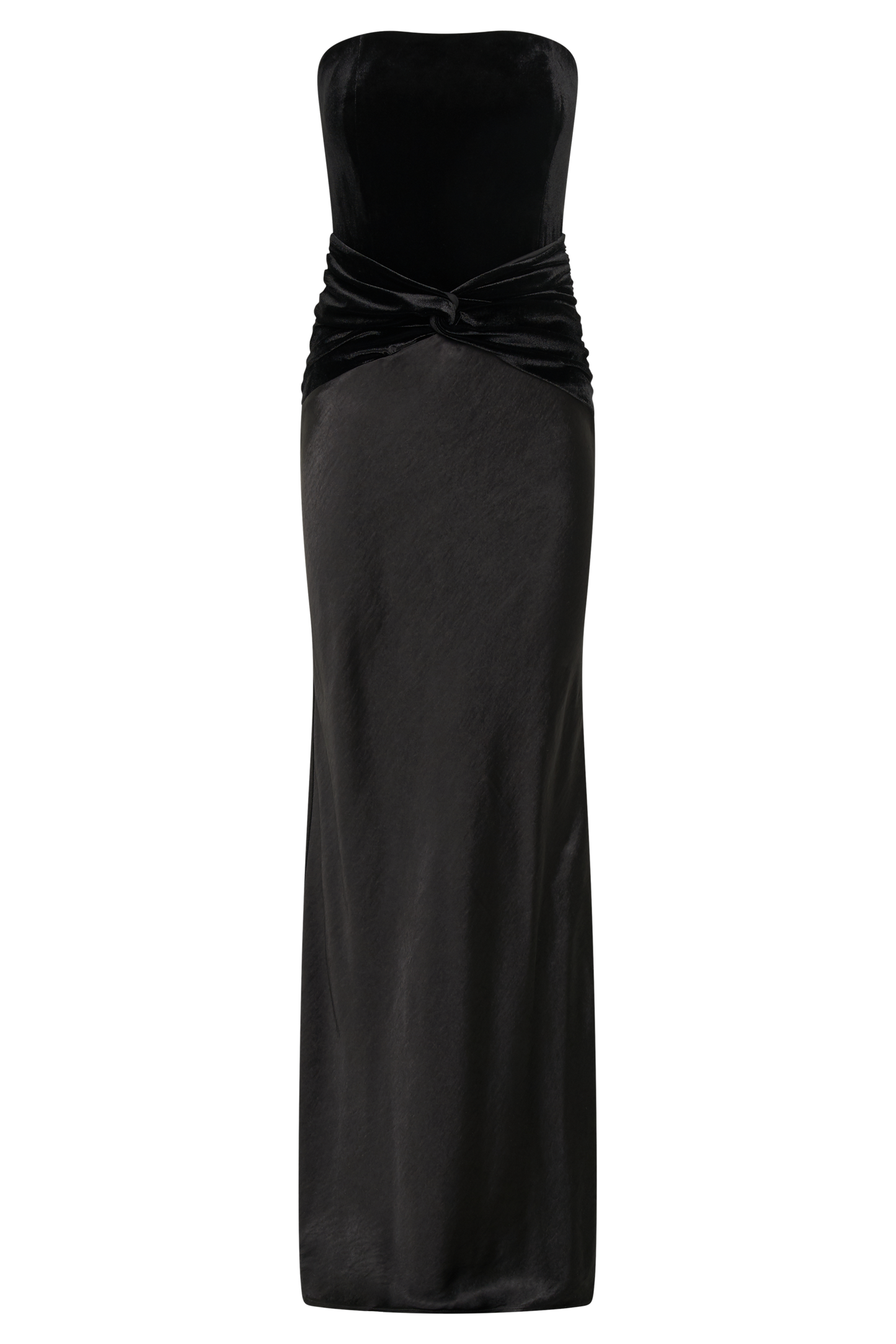 Danna Strapless Satin Velvet Maxi Dress - Black