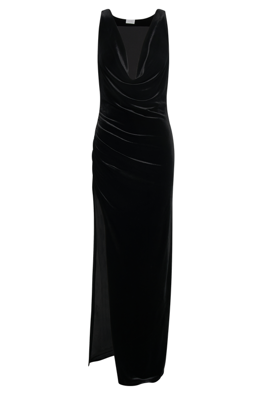 Padma Velvet Maxi Dress With Split - Black