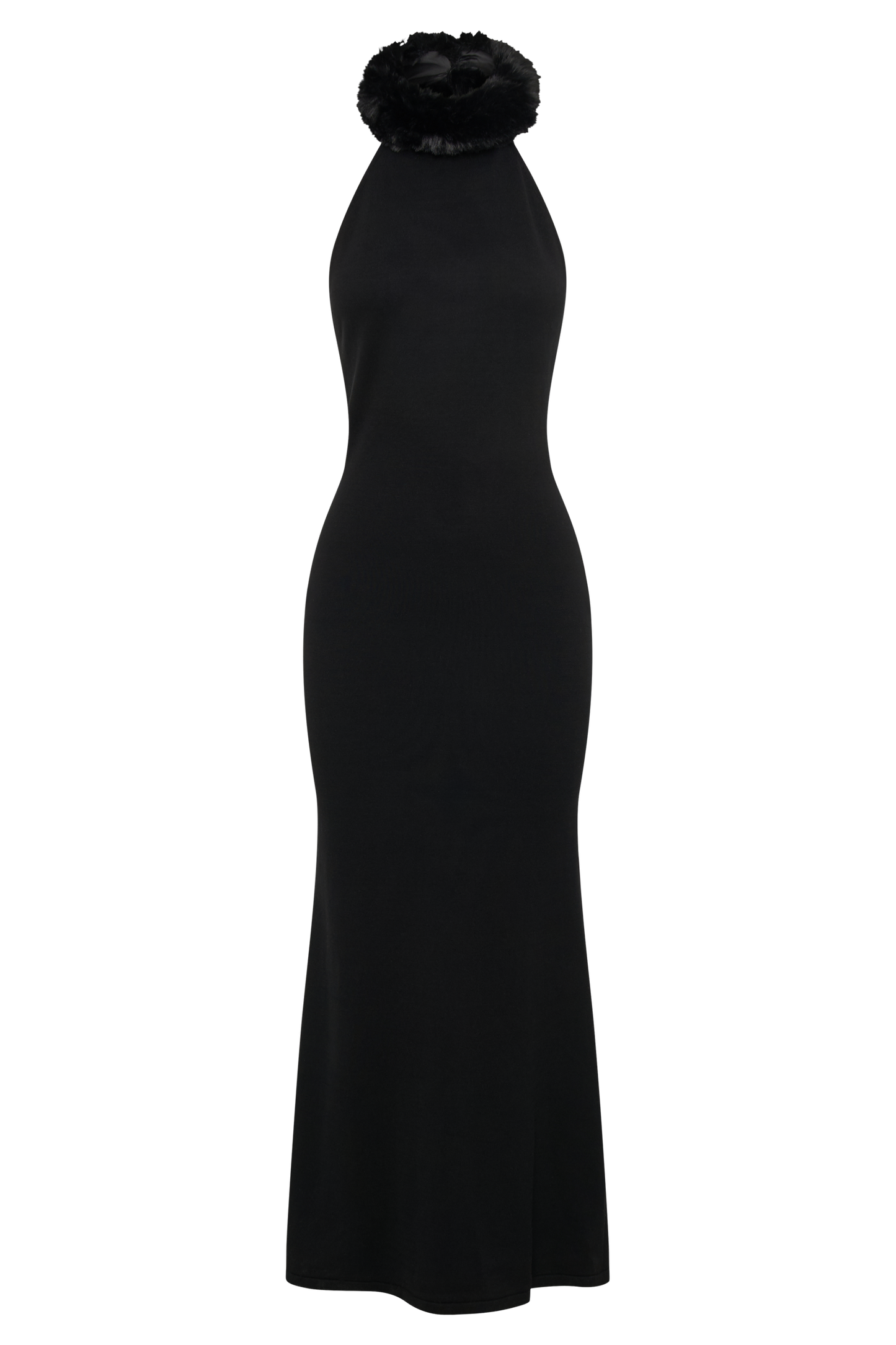 Elva Halter Knit Maxi Dress With Faux Fur - Black