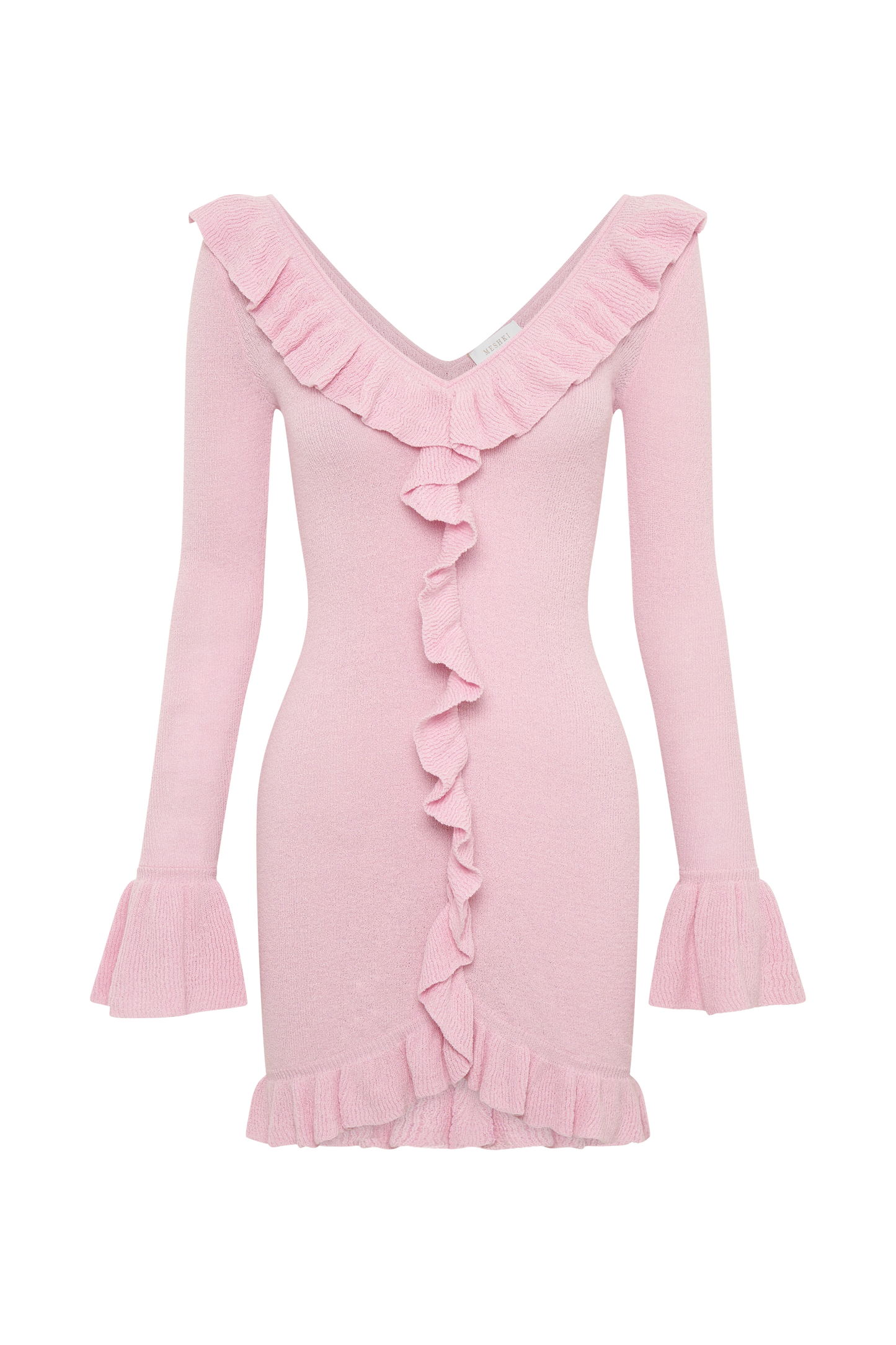 Karolina Knit Mini Dress With Frill - Blush Pink