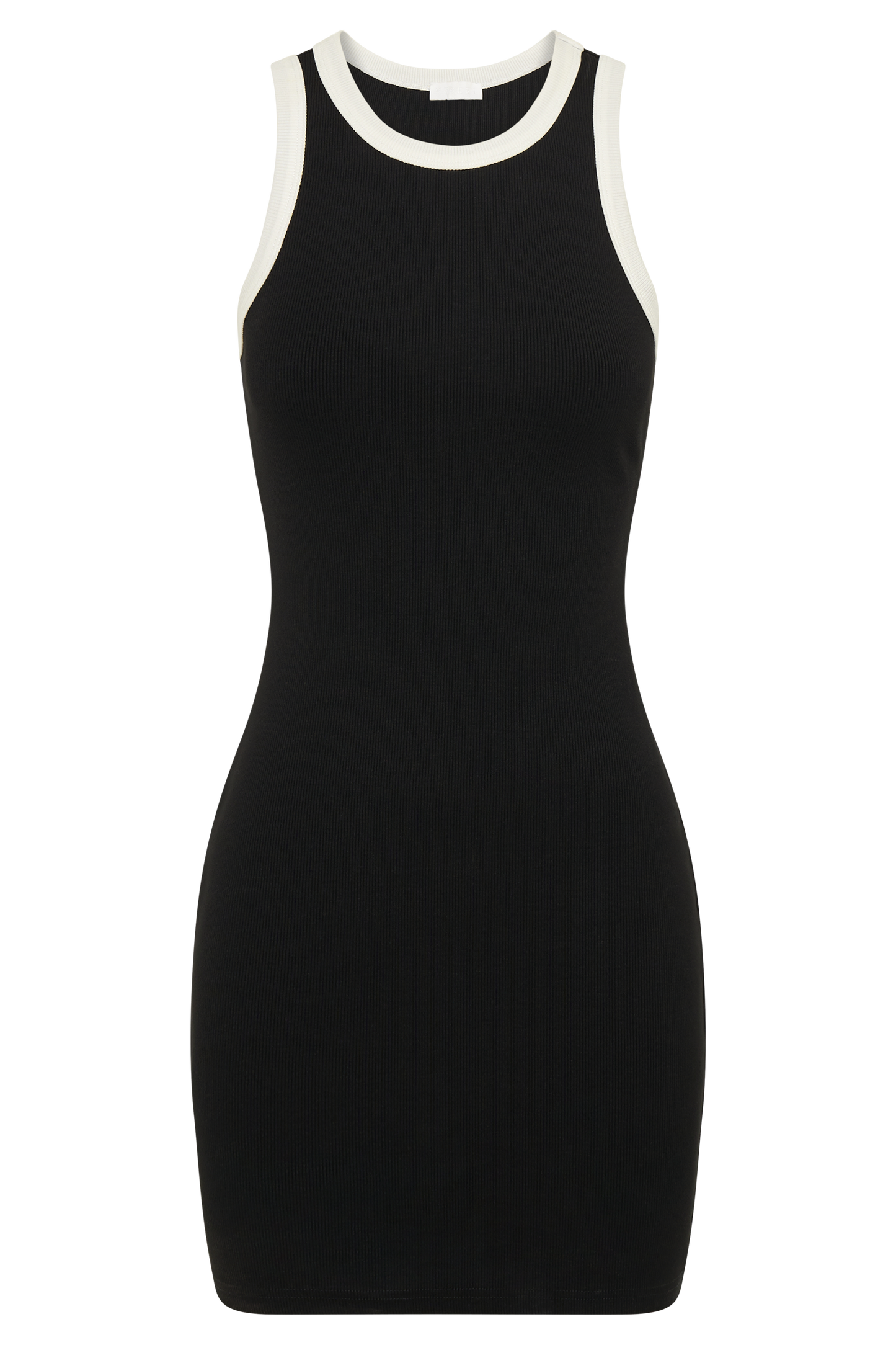 Tina Ribbed Racer Neck Mini Dress - Black