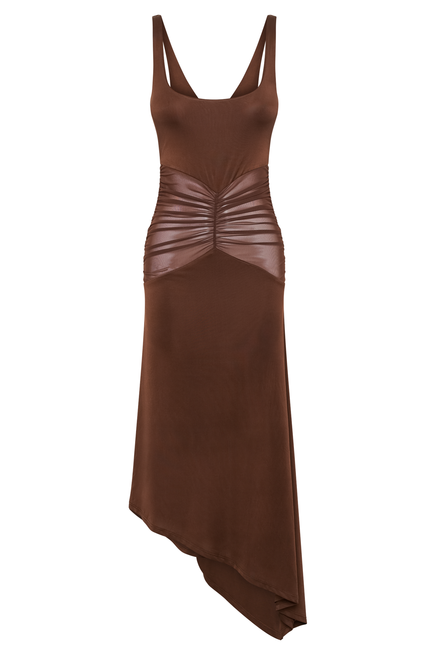 Kora Mesh Panelled Midi Dress - Dark Brown