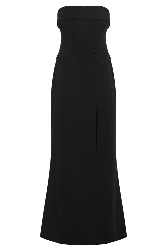 Abbie Strapless Suiting Maxi Dress - Black