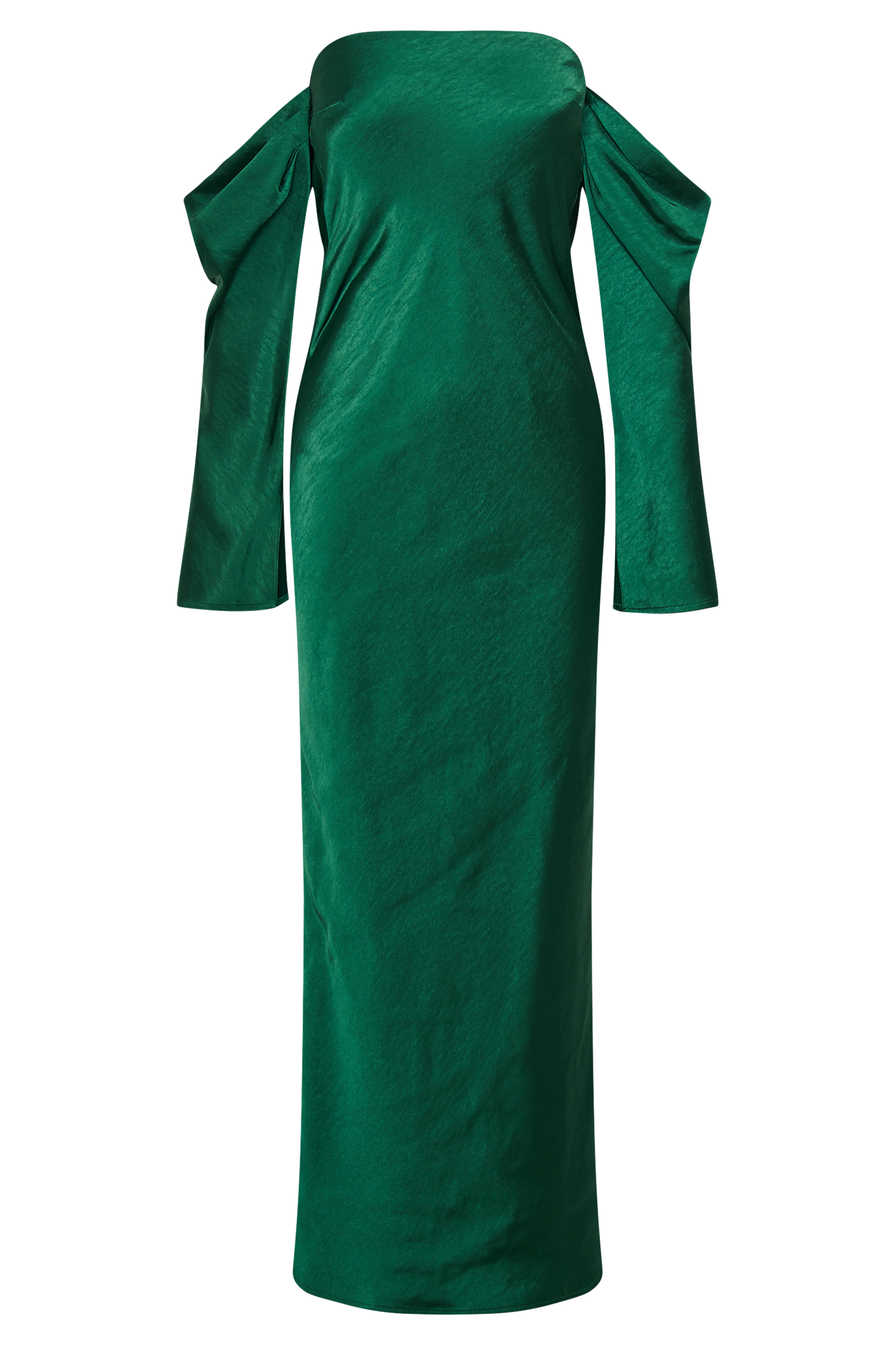 Vee Off Shoulder Satin Midi Dress - Emerald