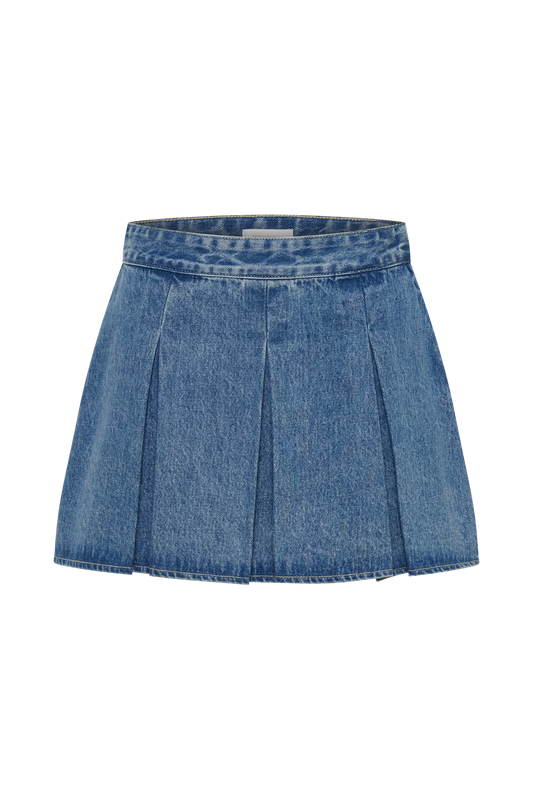 Marnie Box Pleat Mini Skirt - 70'S Blue