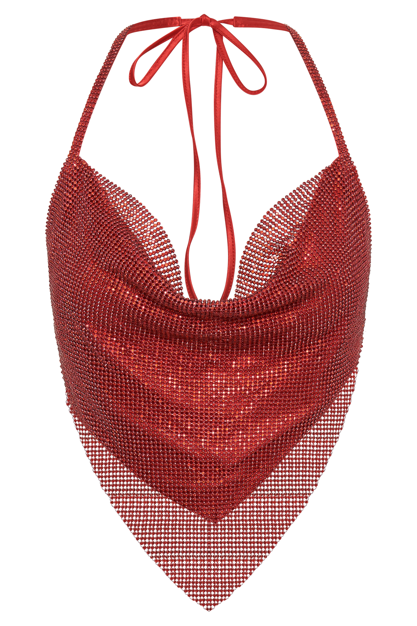 Daphne Diamante Cowl Neck Halter Top - Red