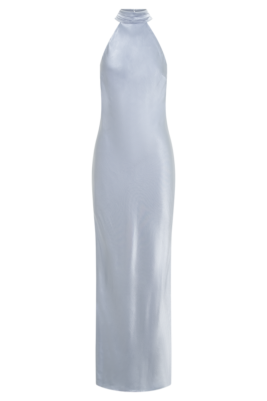 Claire Satin Drape Back Maxi Dress - Ice Blue