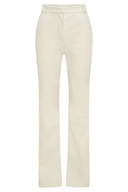 Tyra Straight Leg Faux Leather Pants - Ivory