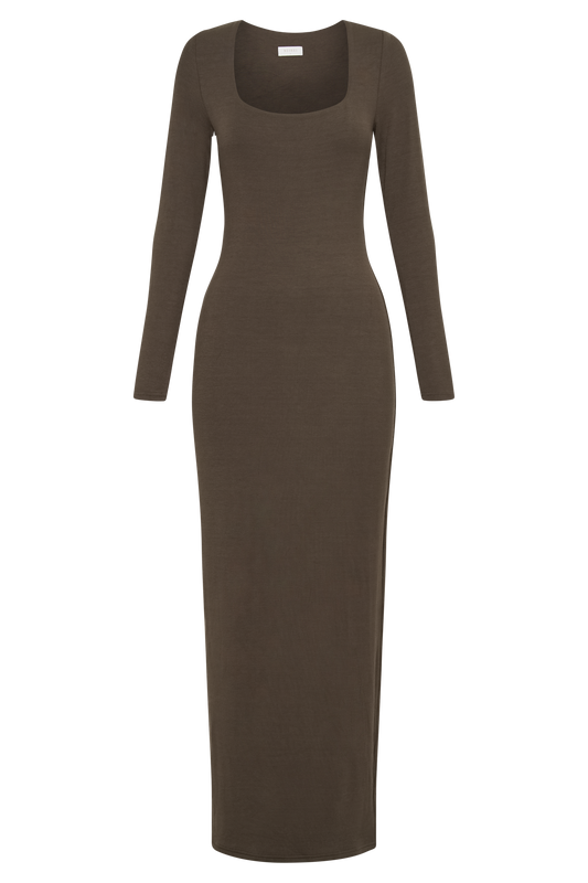 Vanessa Modal Long Sleeve Midi Dress - Chocolate