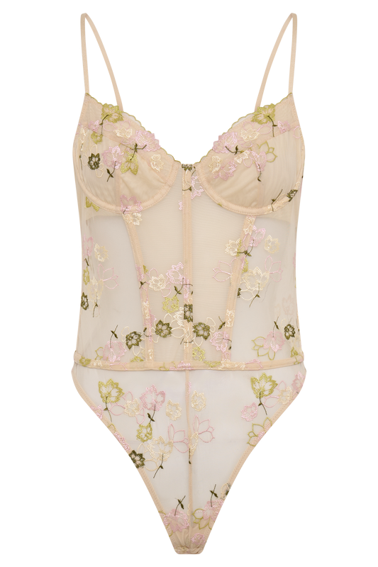 Annette Lace Bodysuit - Nude Floral