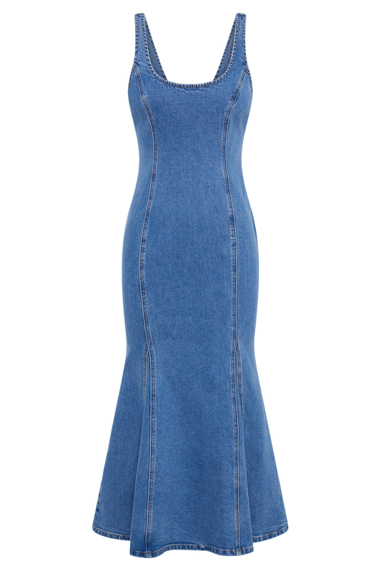 Milena Denim Midi Dress - 70's Blue