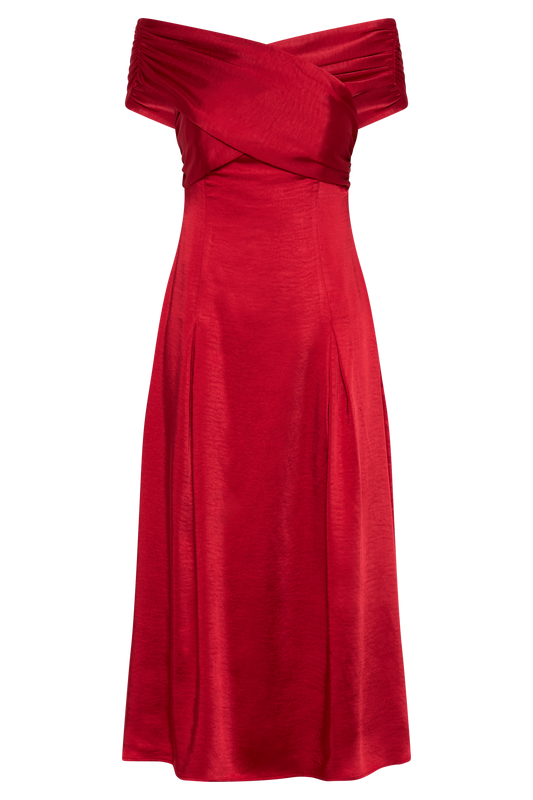 Sofie Off Shoulder Midi Dress - Red