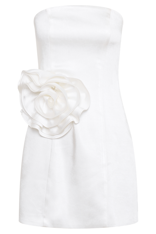 Bernadette Strapless Rose Mini Dress - White