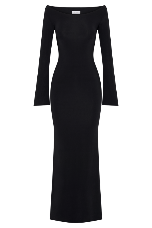 Millicent Slinky Long Sleeve Maxi Dress - Black