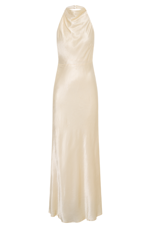 Esther Iridescent Satin Cowl Maxi Dress - Lemon Sorbet