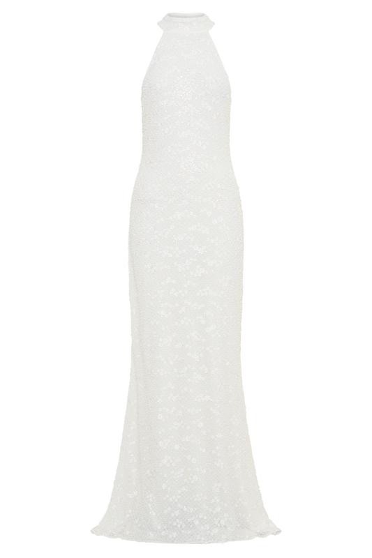 Emery Lace Halter Maxi Dress - White