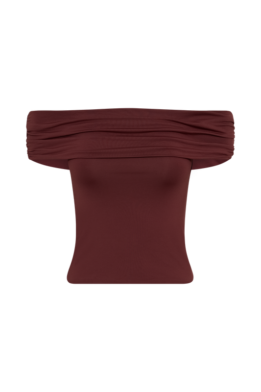 Meena Recycled Nylon Off Shoulder Top - Wine