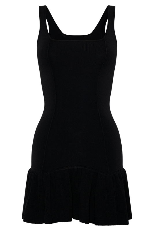 Gwendolyn Flare Knit Mini Dress - Black