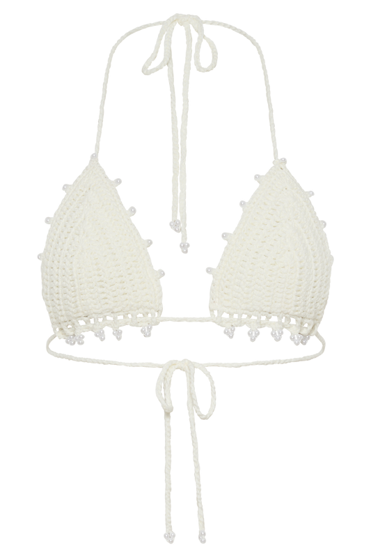 Sadie Pearl Knit Bikini Top - White