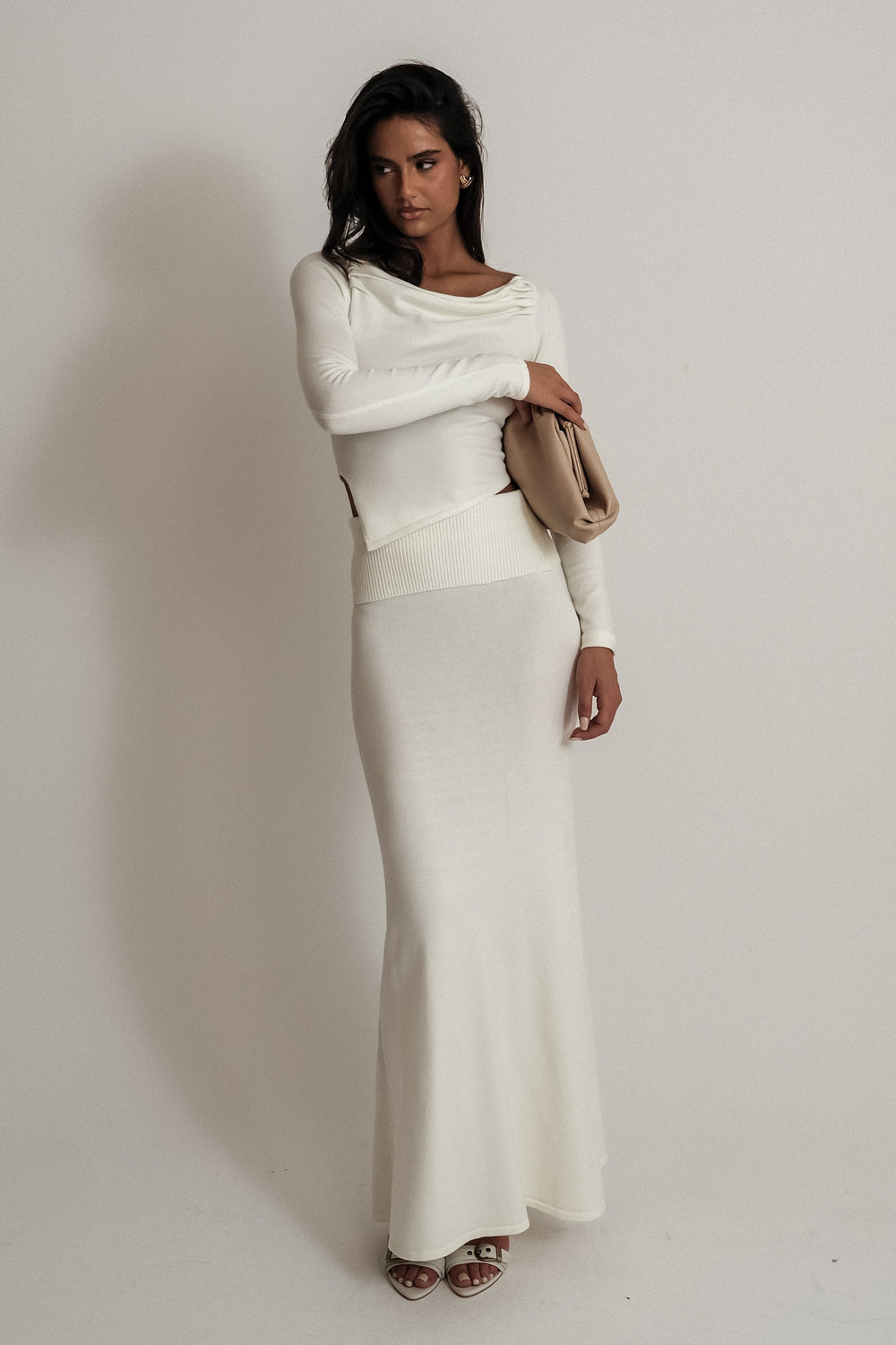 Karlie Knit Maxi Skirt With Ribbed Waist - Ivory