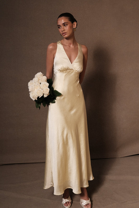 Meghan Satin Maxi Dress - Lemon Sorbet