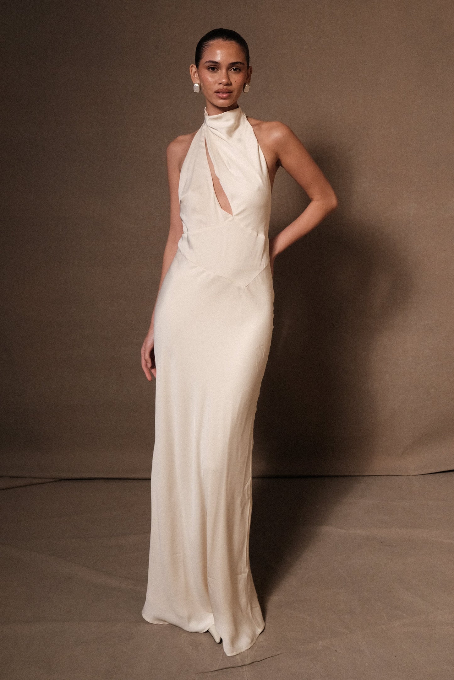 Belladonna Satin Halter Maxi Dress - Ivory