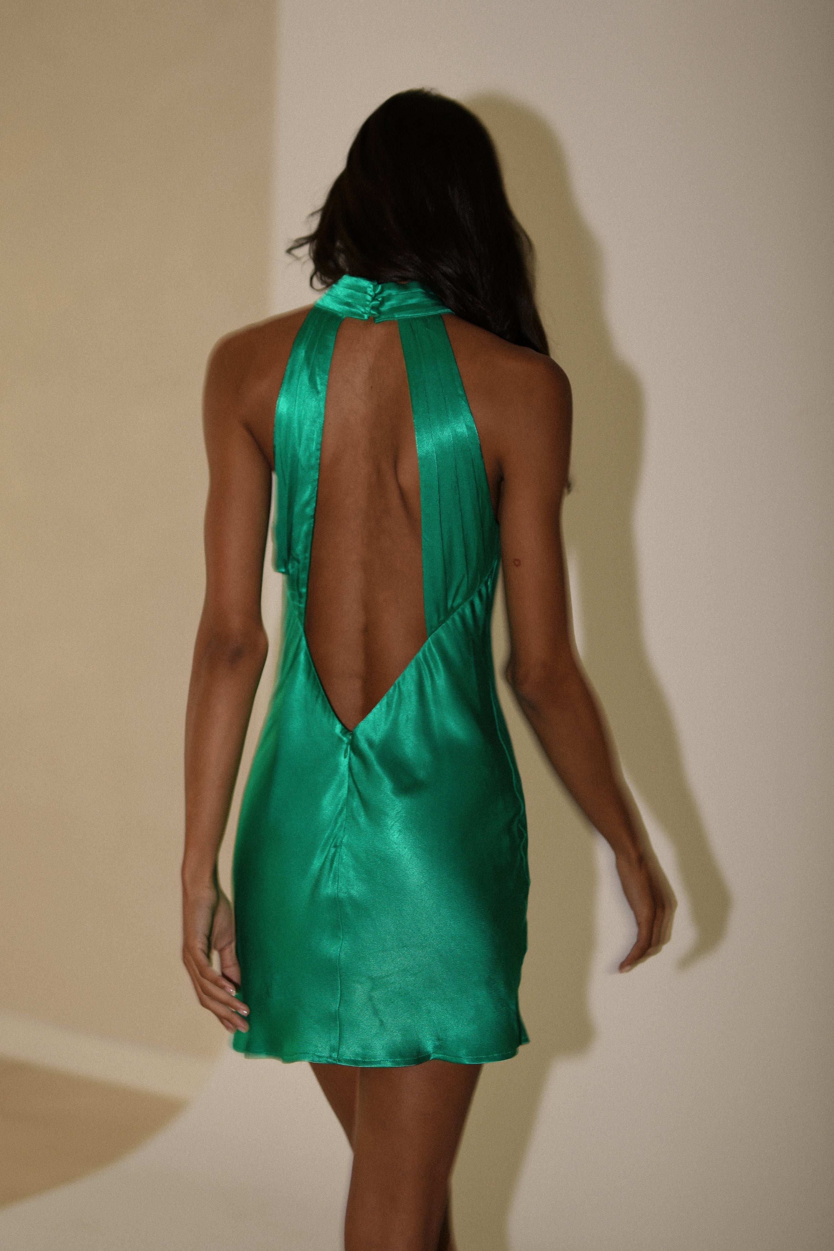 Green silk deals mini dress