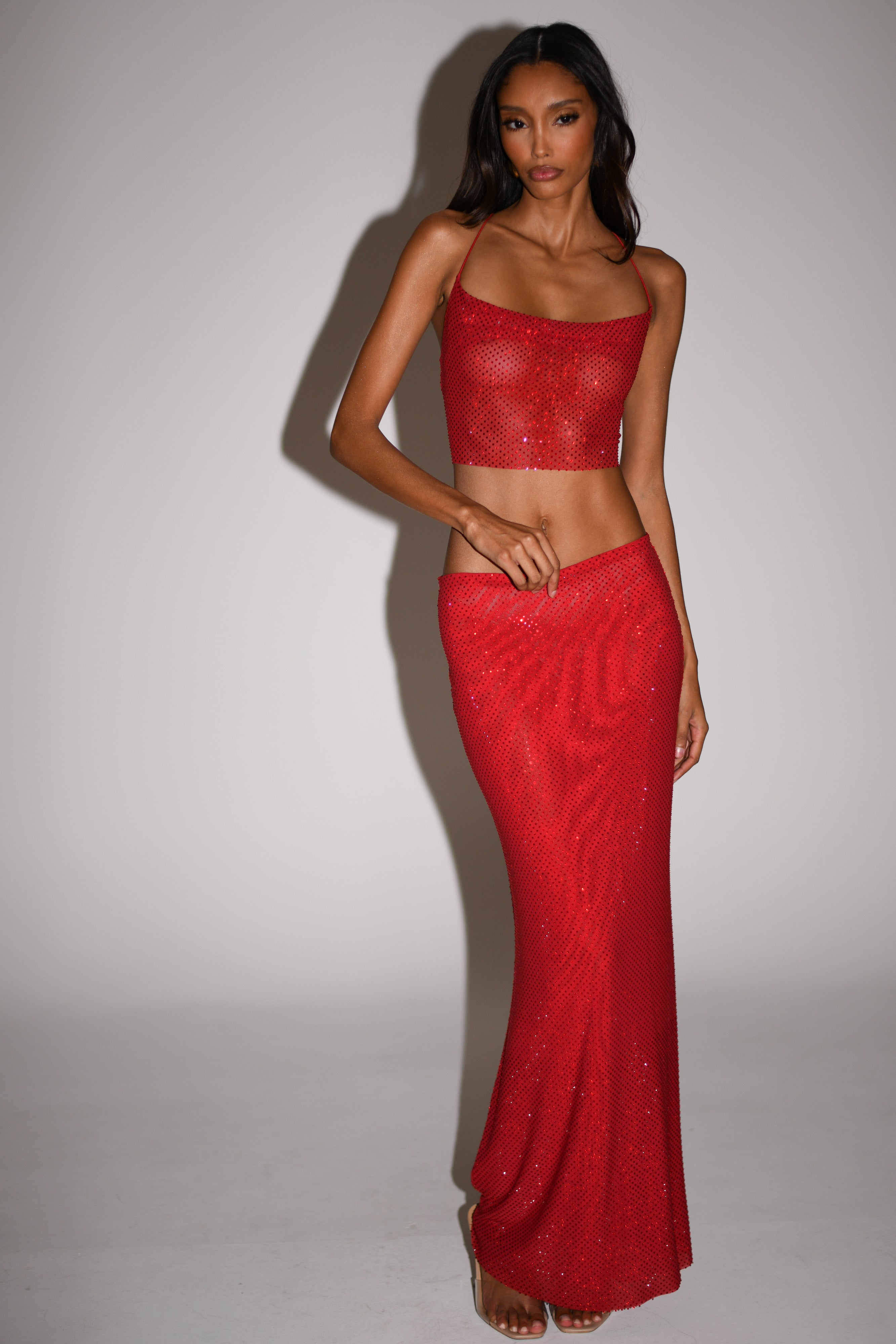 Erika Diamante Maxi Skirt - Vermilion Red & MESHKI