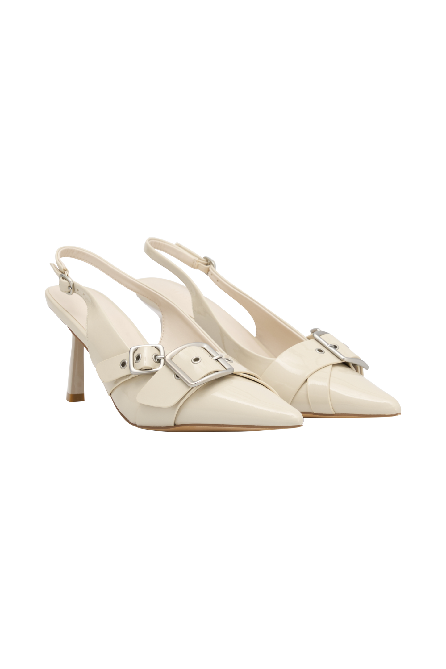 Hadley Buckle Sling Back Heels - Ivory