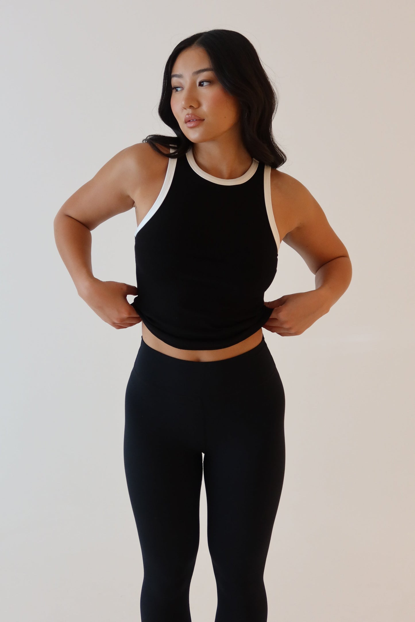 Zanna Contrast Ribbed Tank Top - Black/White