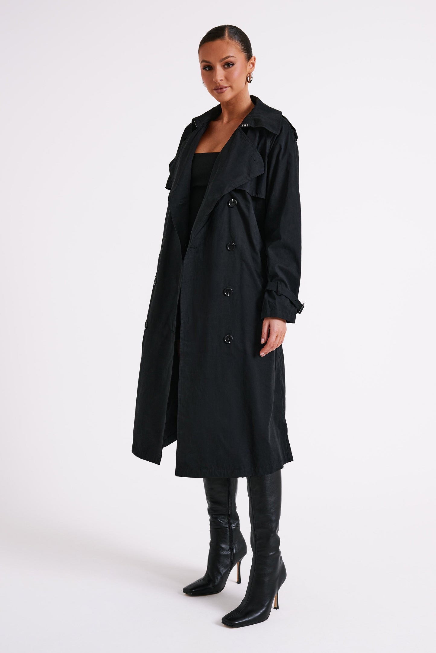 Channing Trench Coat With Belt - Black