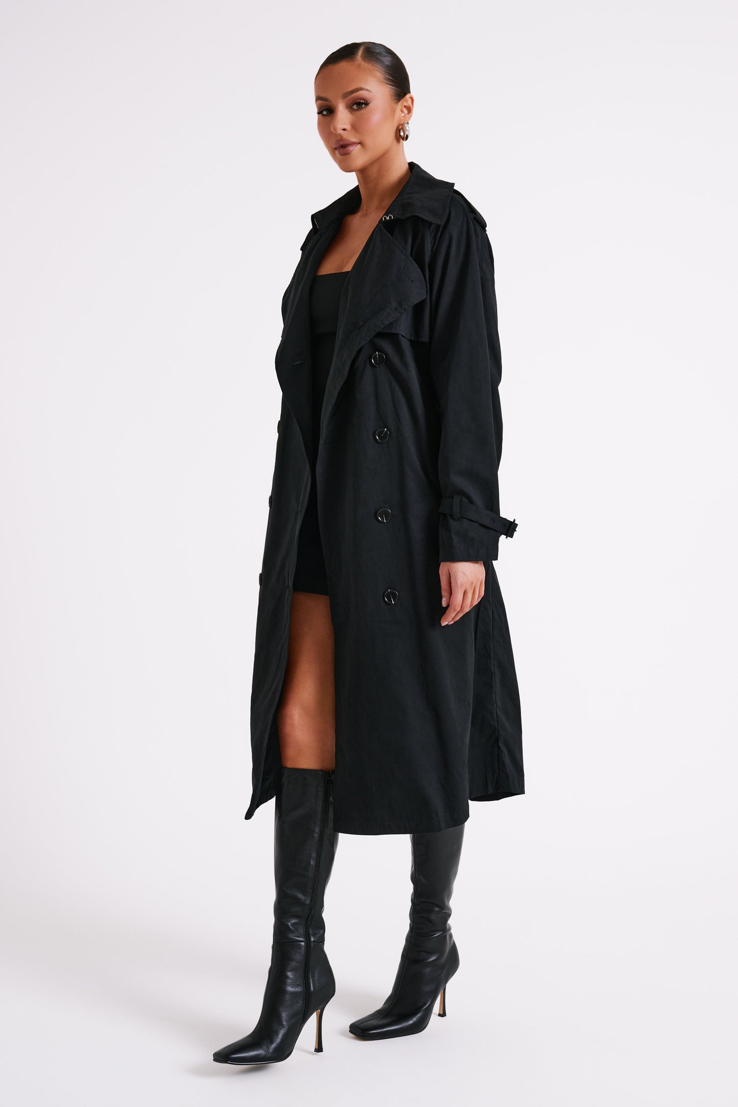 Channing Trench Coat With Belt - Black