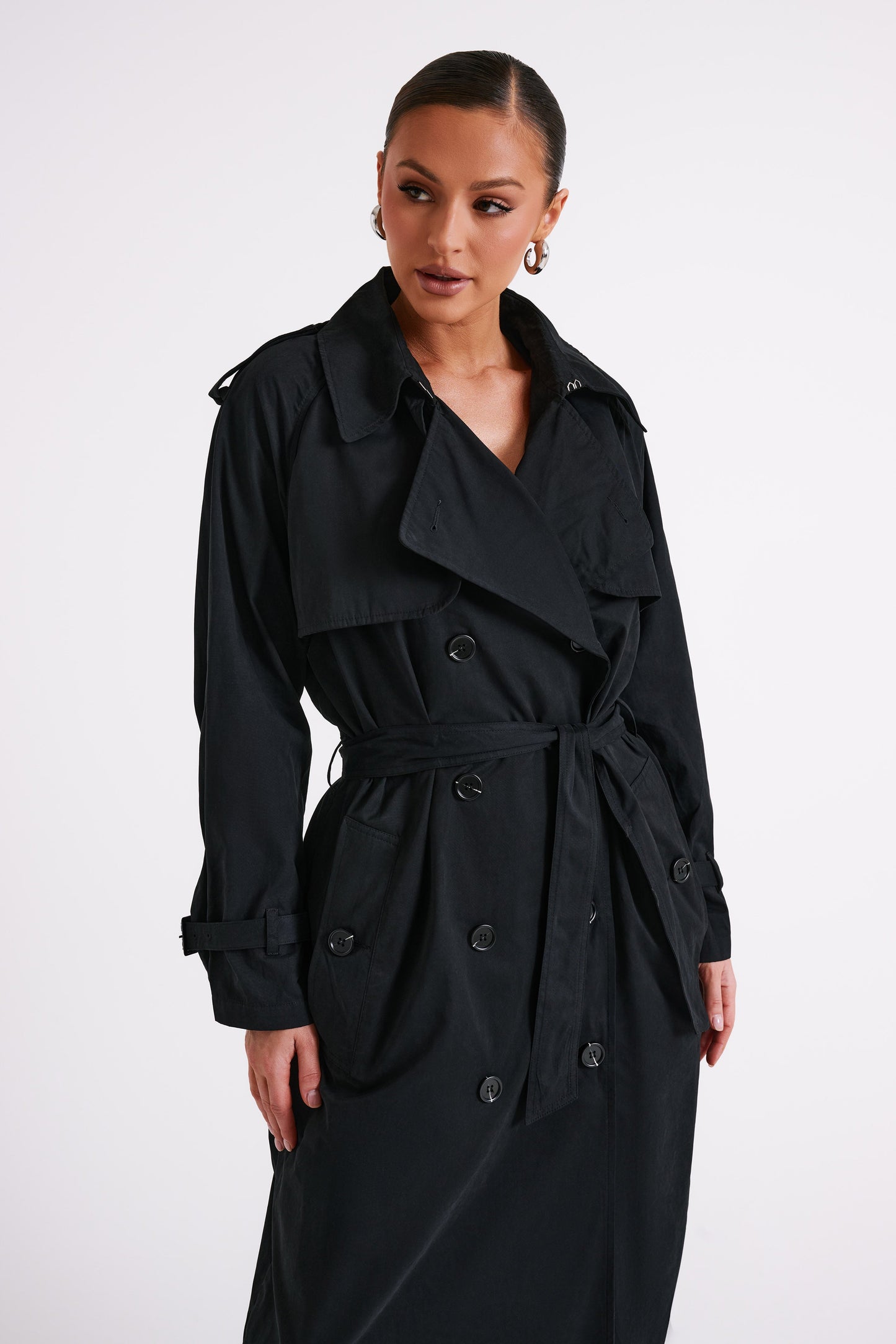 Channing Trench Coat With Belt - Black