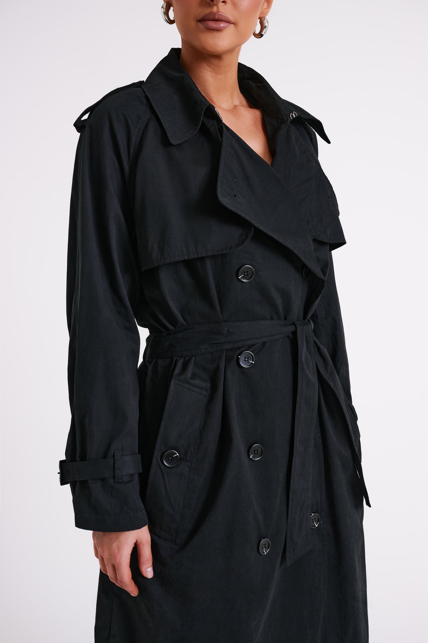 Channing Trench Coat With Belt - Black