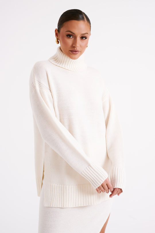 Brittany High Neck Knit Jumper - Ivory - MESHKI