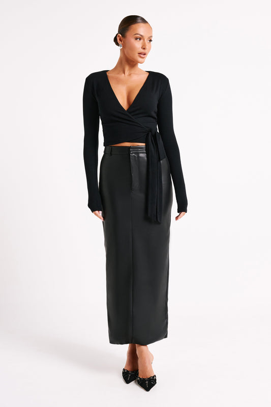 Lottie Faux Leather Maxi Skirt - Black