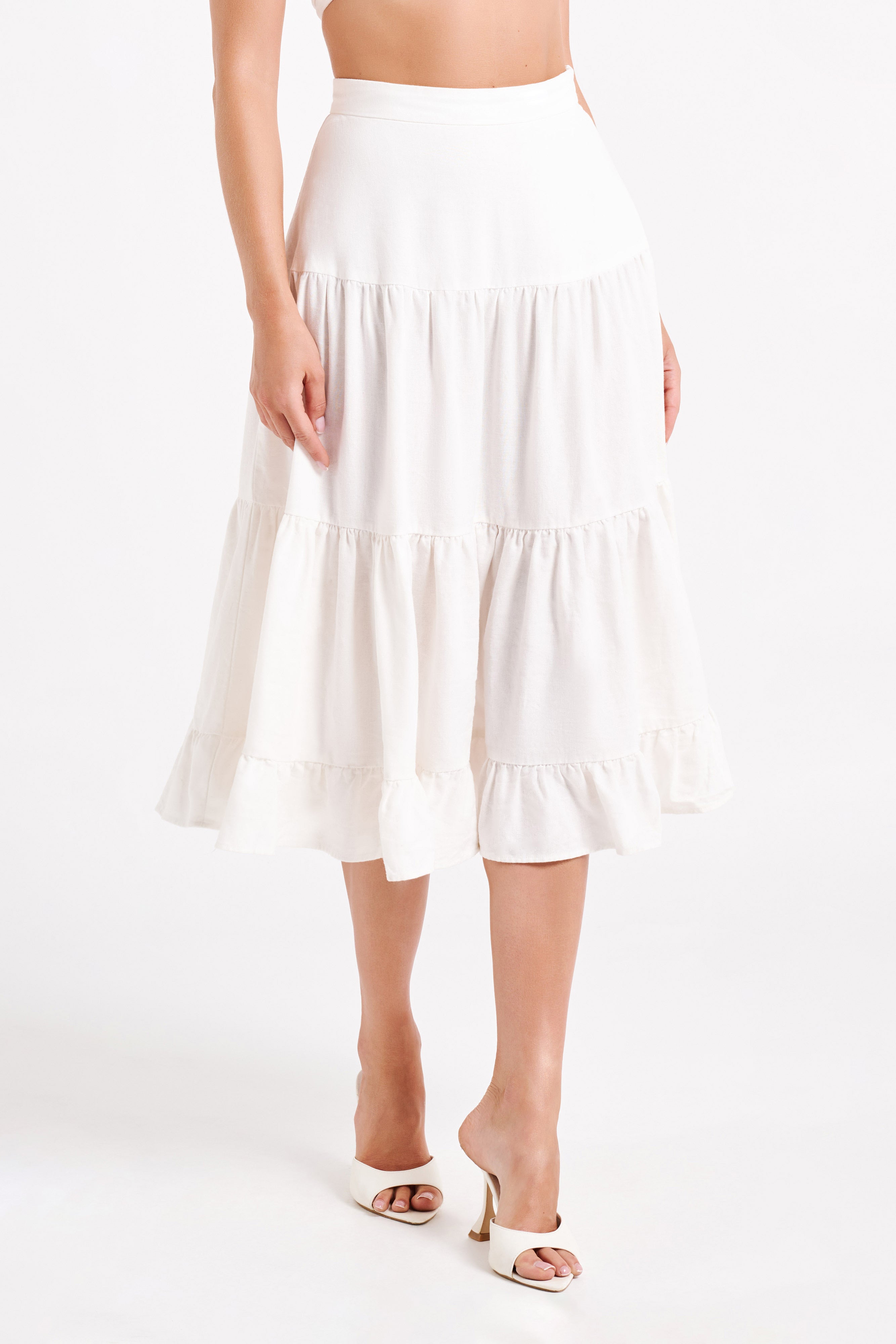 Midi white shop tiered skirt