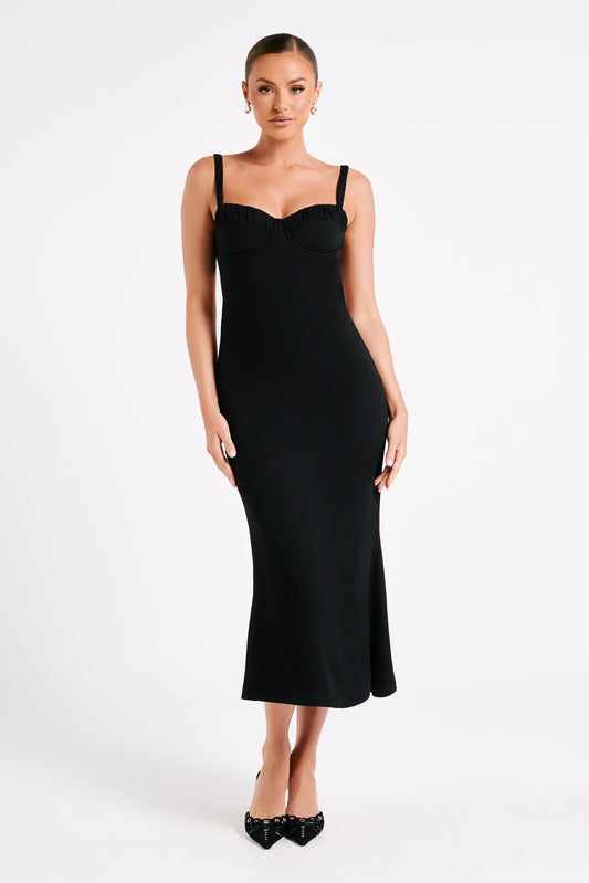 Constance Cupped Midi Dress - Black