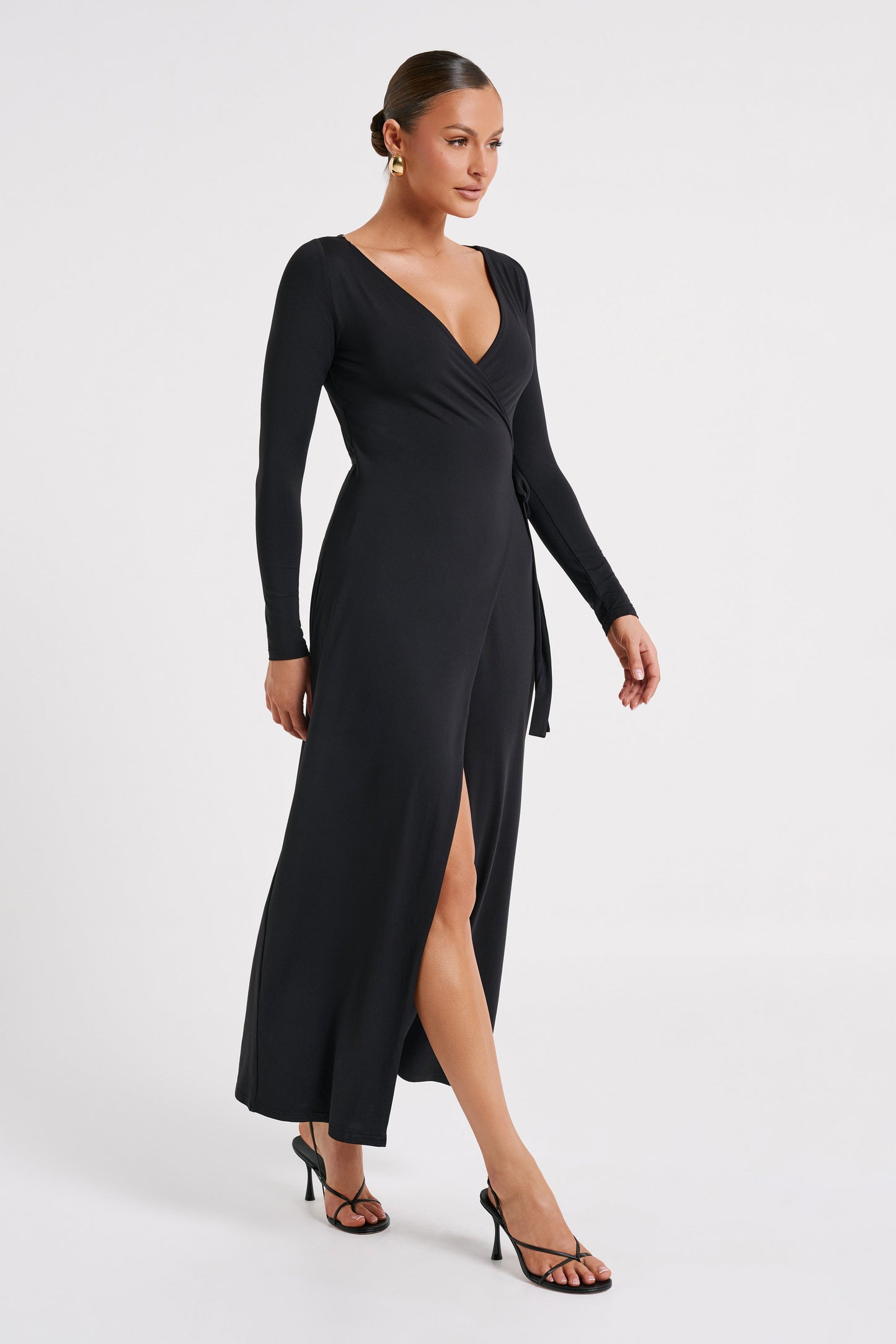 Gillian Recycled Nylon Wrap Maxi Dress - Black