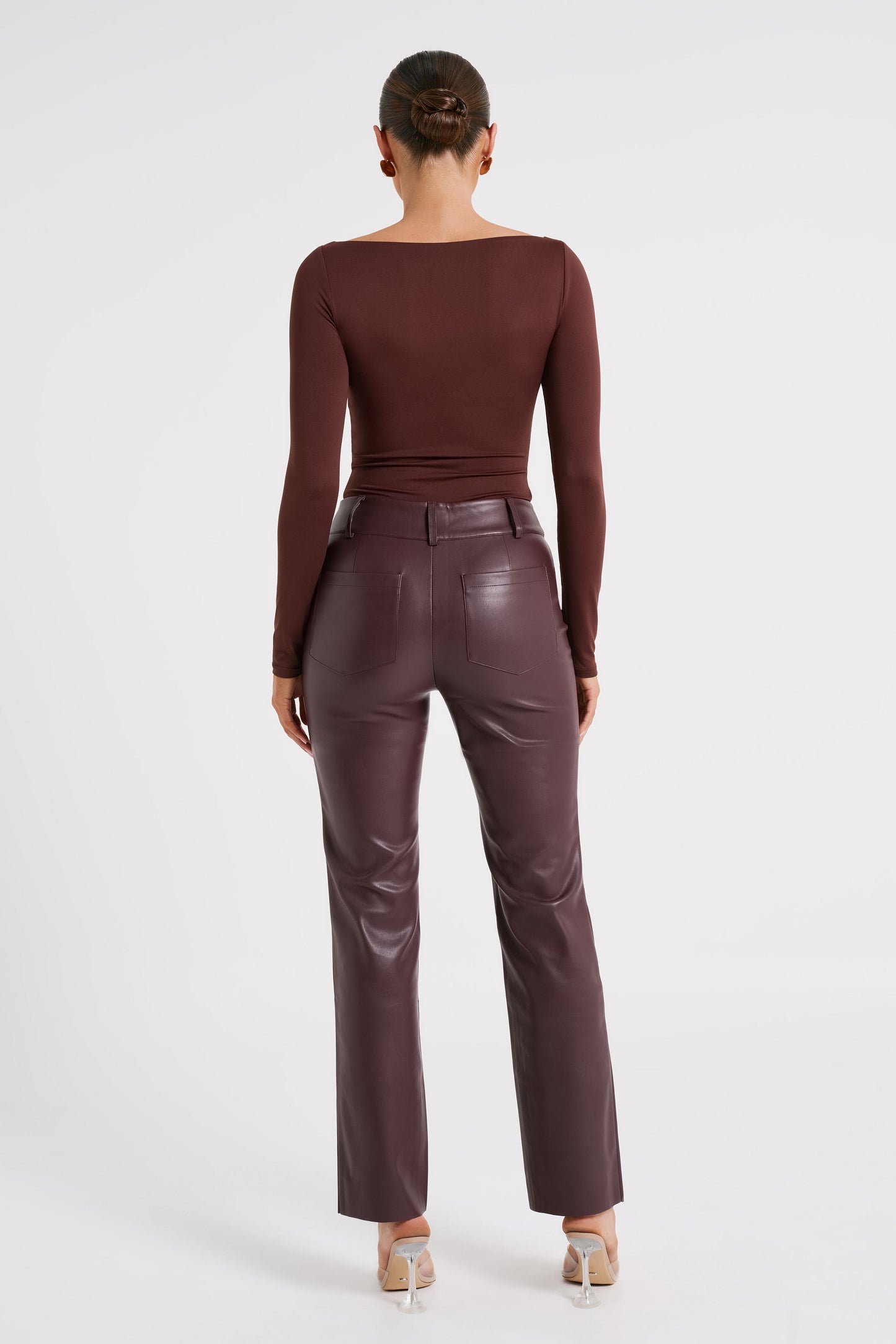 Laurette Faux Leather Straight Leg Pant - Dark Chocolate