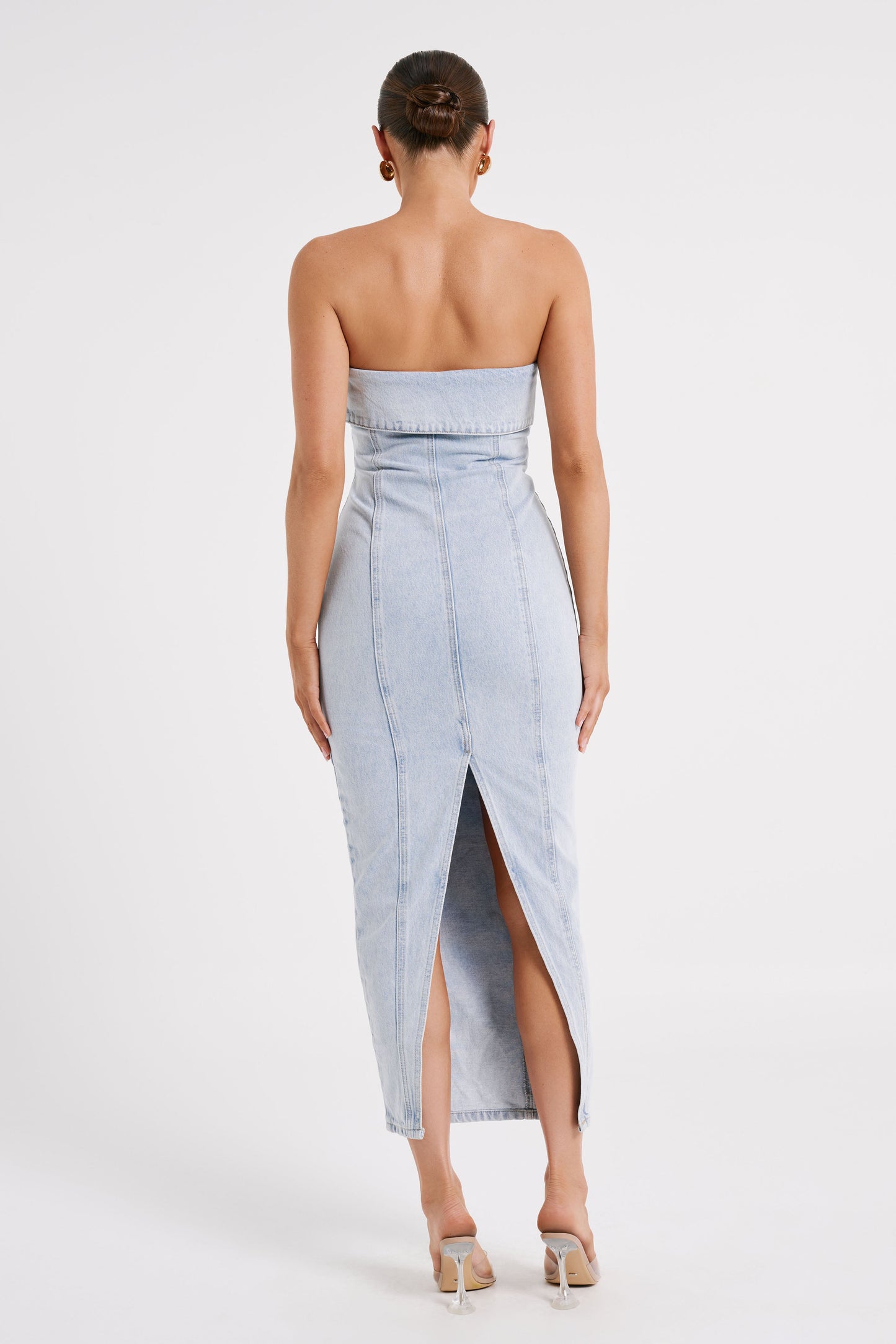 Katherine Strapless Denim Midi Dress - Light Blue