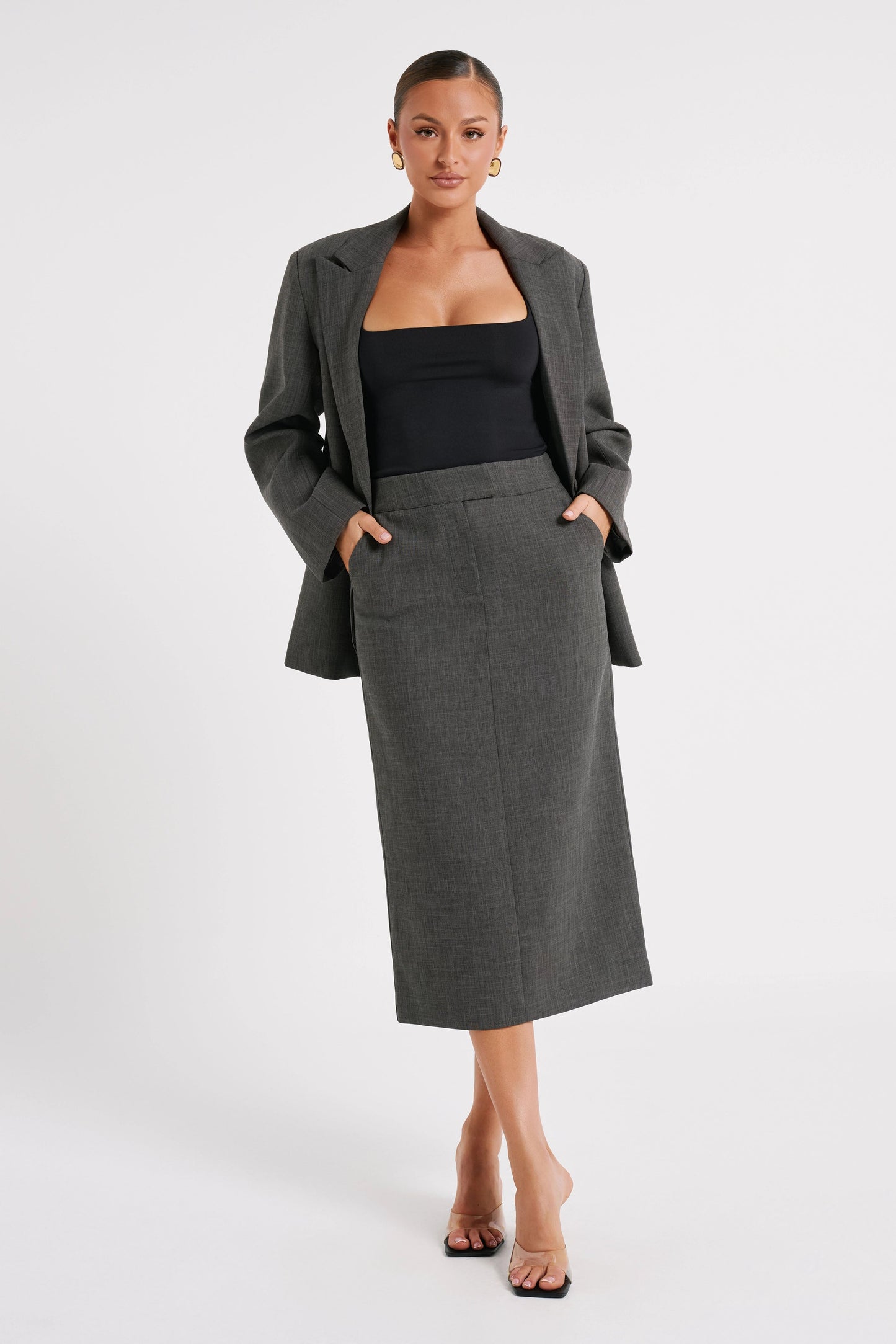 Drew Oversized Textured Blazer - Charcoal