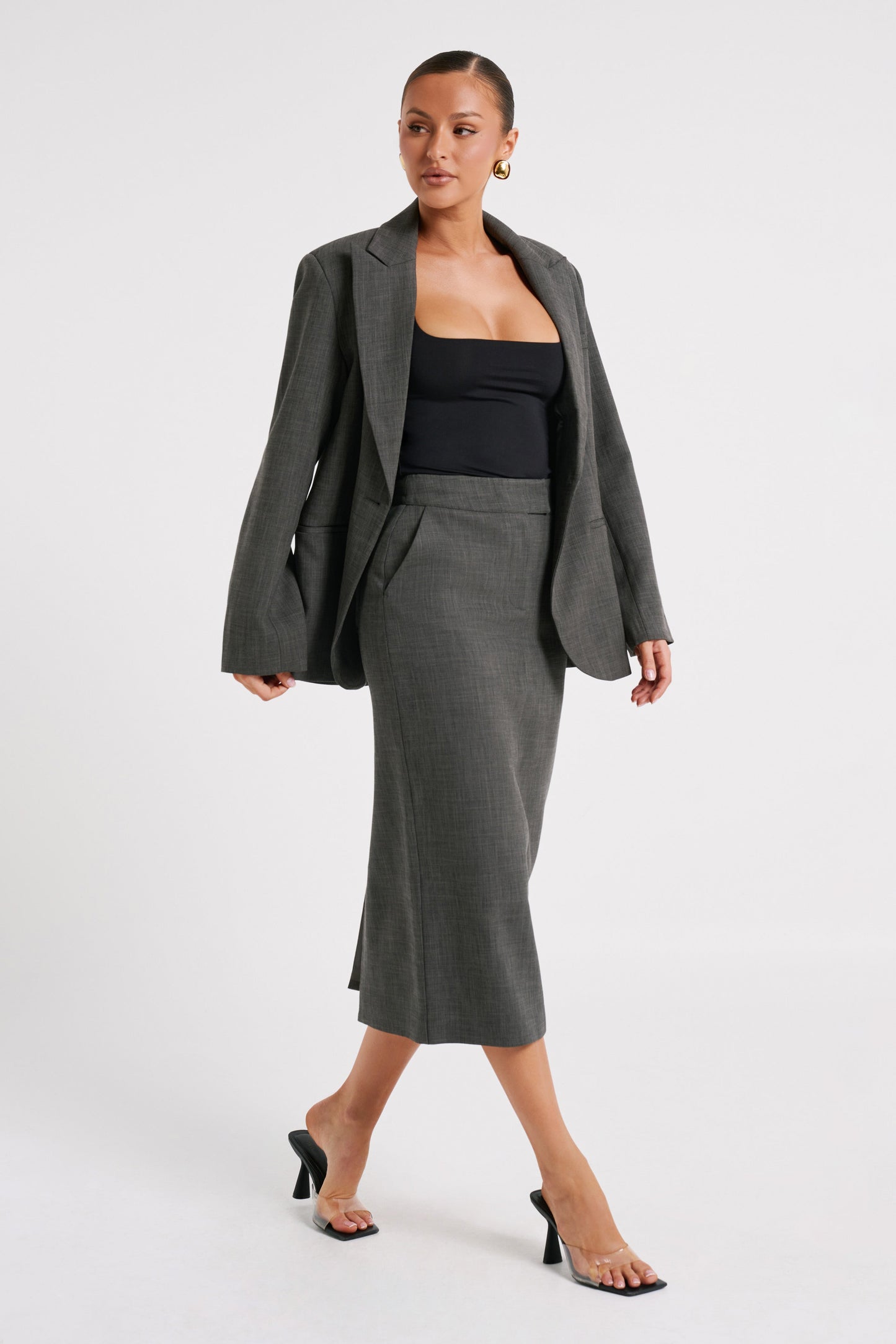 Drew Oversized Textured Blazer - Charcoal