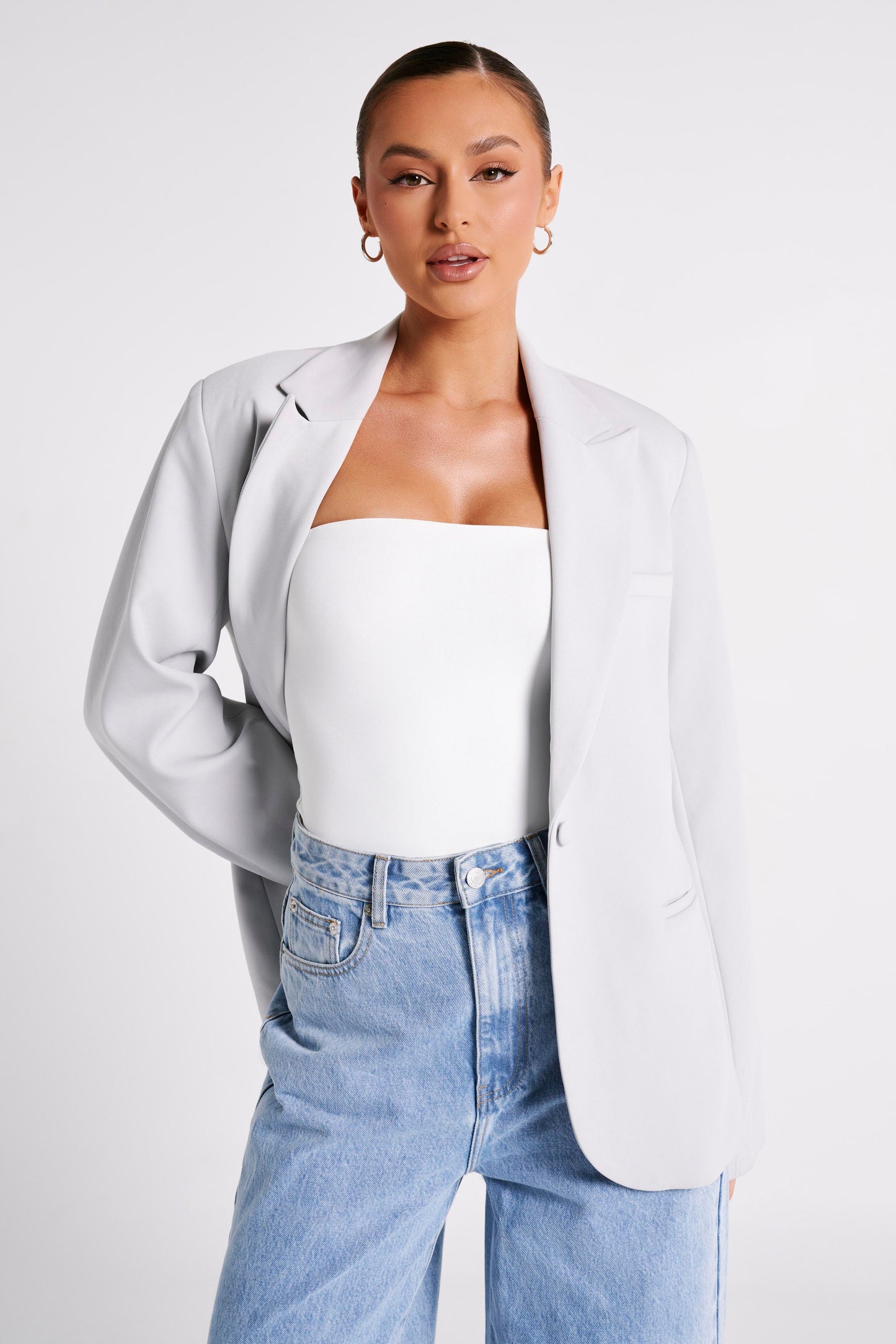 Bexley Oversized Blazer With Shoulder Pads - Ice Grey