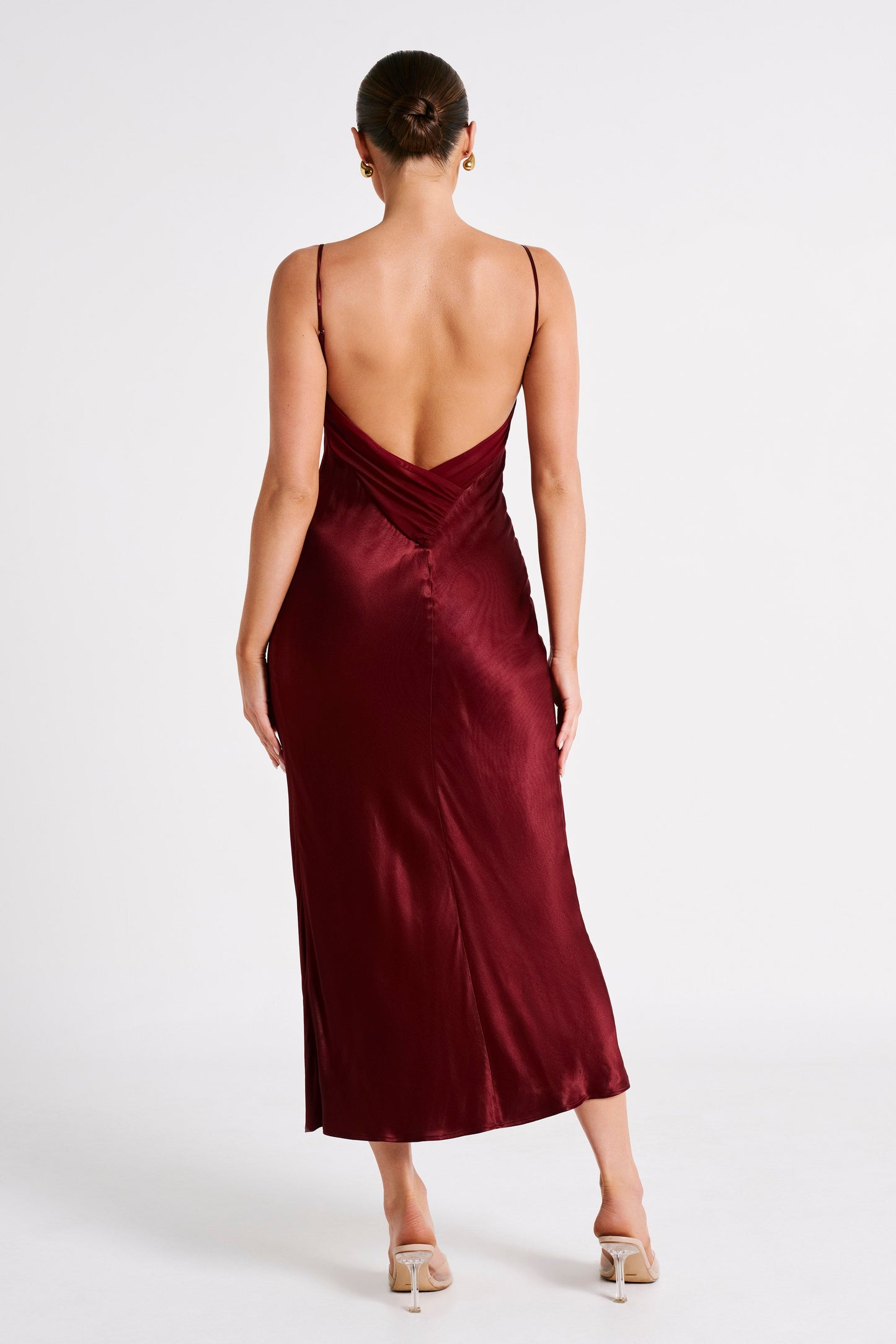 Kiko Satin Chiffon Midi Dress - Berry