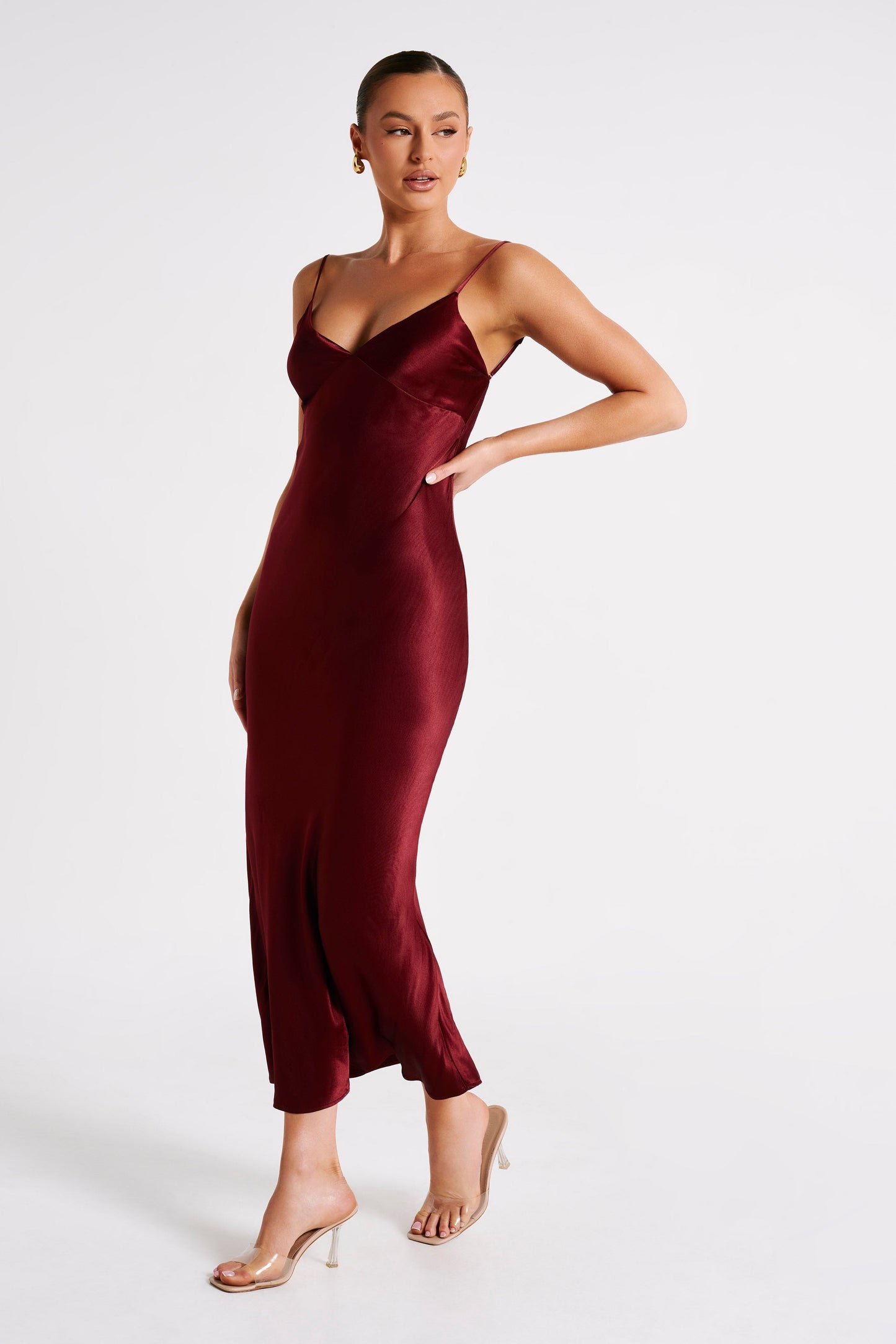 Kiko Satin Chiffon Midi Dress - Berry