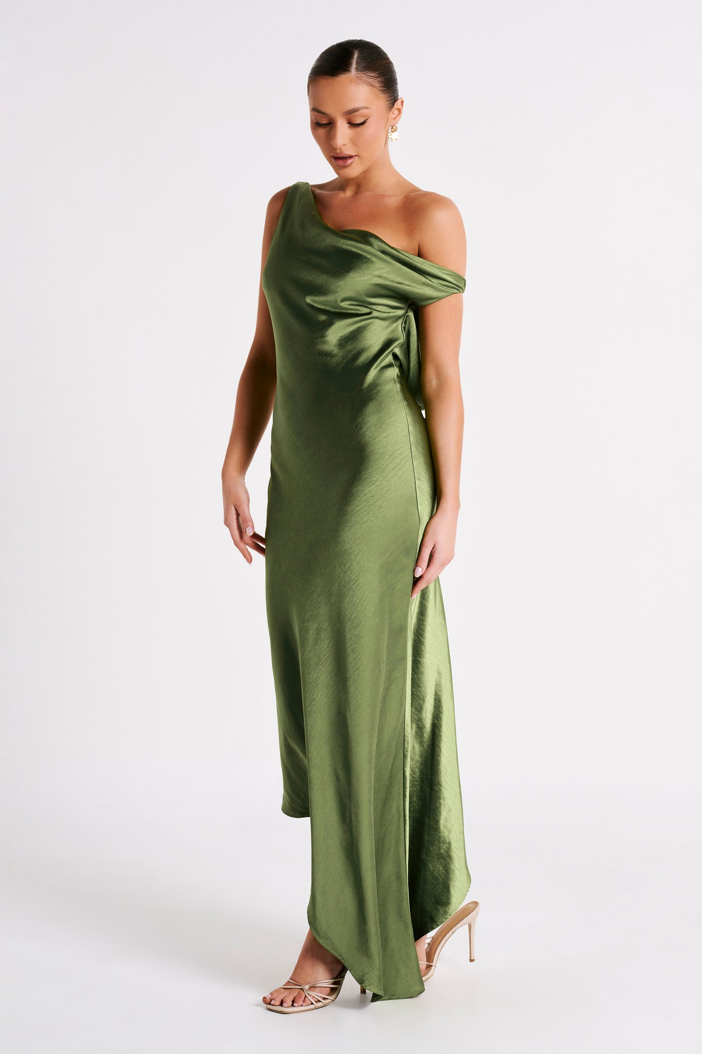 Yvette Slip Maxi Dress With Asymmetrical Hem - Emerald